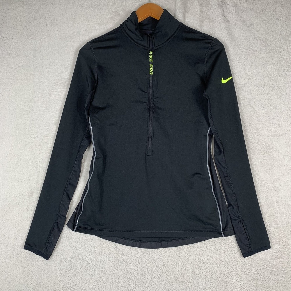 Nike Pro Dri-FIT Shirt Womens Medium Black 1/4 Zip Mock Neck Running Active Top